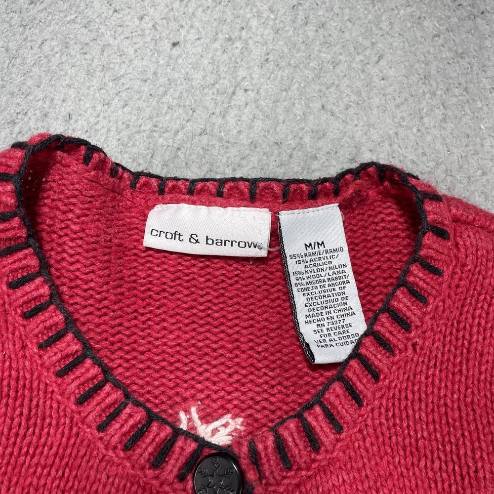 Croft & Barrow Sweater Womens Medium Red Snowman Christmas Cardigan Holiday - Picture 3 of 9